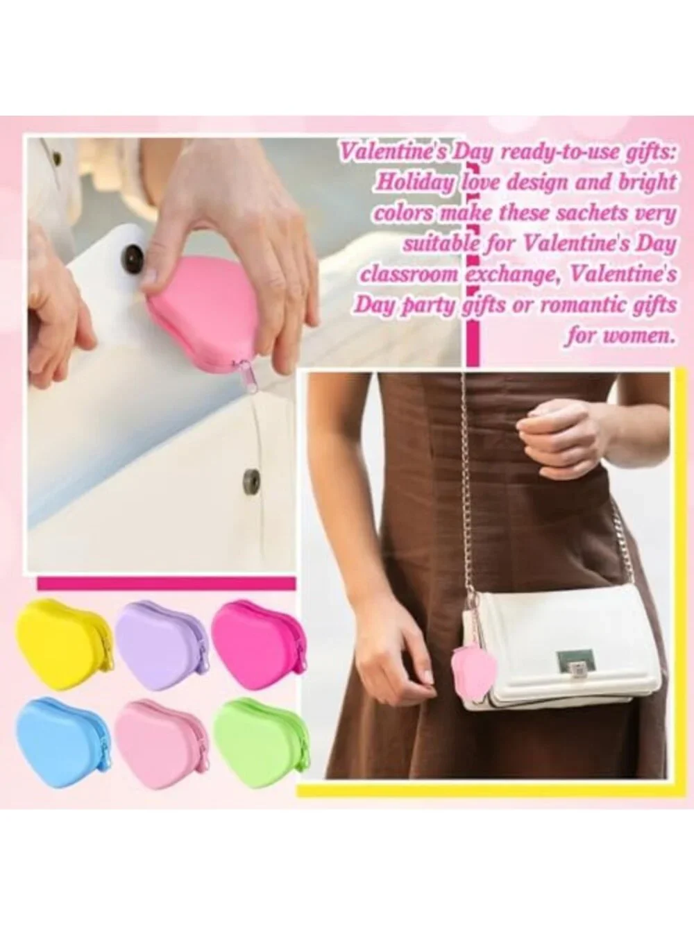 24 Heart Shaped Silicone Coin Pouches - Cute Mini Wallets with Keychain for
